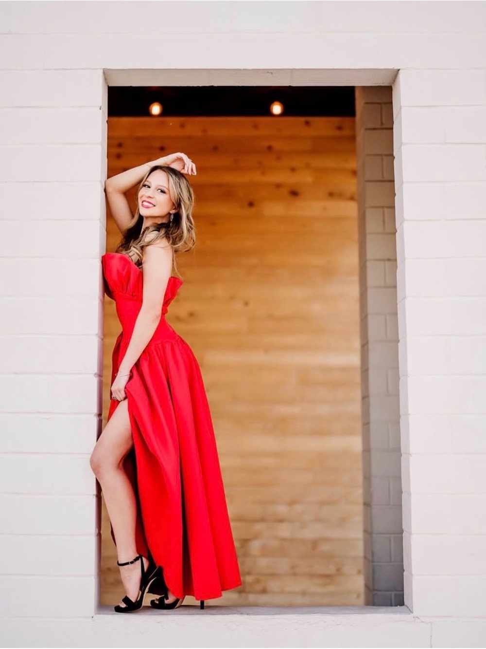 Elegant Strapless Red Evening Gown - Brand